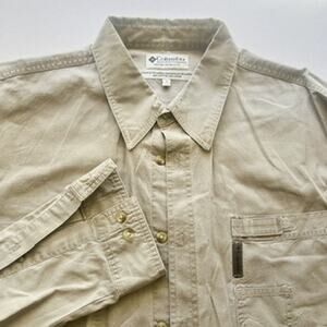 Columbia Men's Long Sleeve Button Up Tan Gray 100 Cotton VTG XL